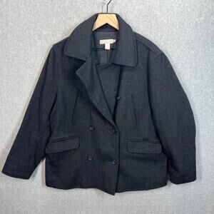 J. Crew Wool/Cashmere Blend Peacoat Black Double Breasted Pockets Size L
